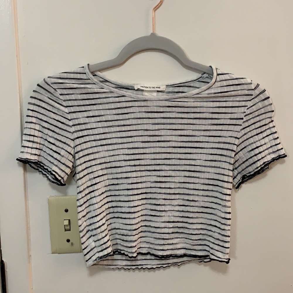 Caution to the Wind Striped Lettuce-Hem Crop Top